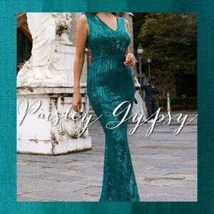 PREMIUM BRAND AND QUALITY SATIN GOWN WITH SEQUINS
